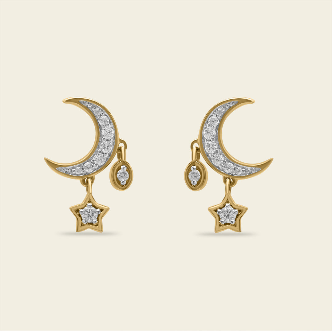 Clous d'oreilles Lune Or et diamants