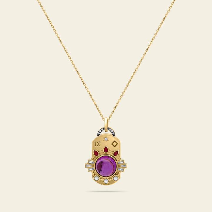 Pendentif Chakra en or avec améthyste, rubis et diamants